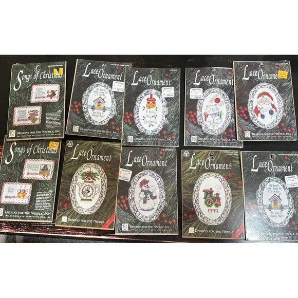 Designs For The Needle  Lace Ornament Christmas With Photo Frame Lot Of 10 Vtg - Picture 1 of 8